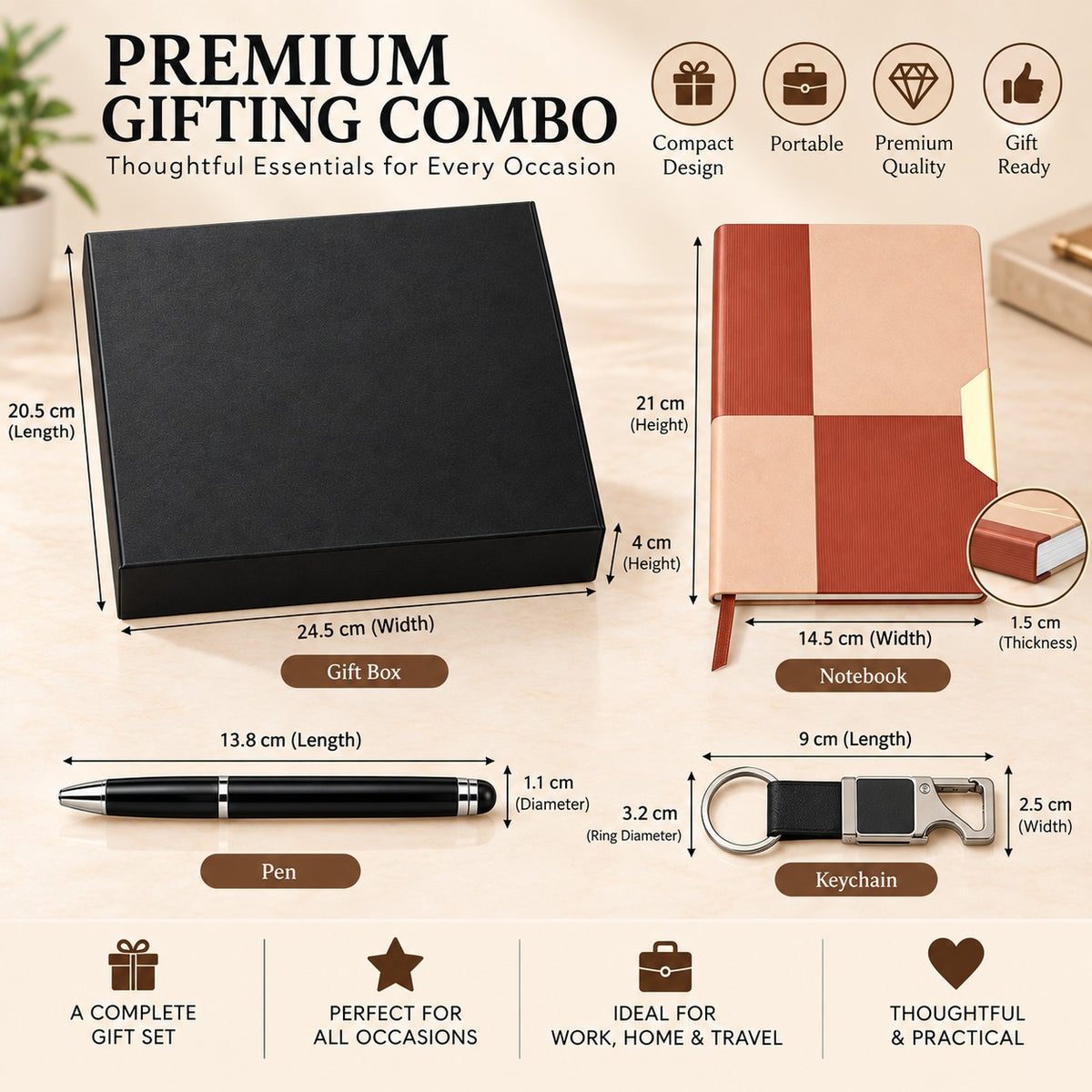 Premium 3-Piece Corporate Gift Set with Notebook, Pen & Keychain