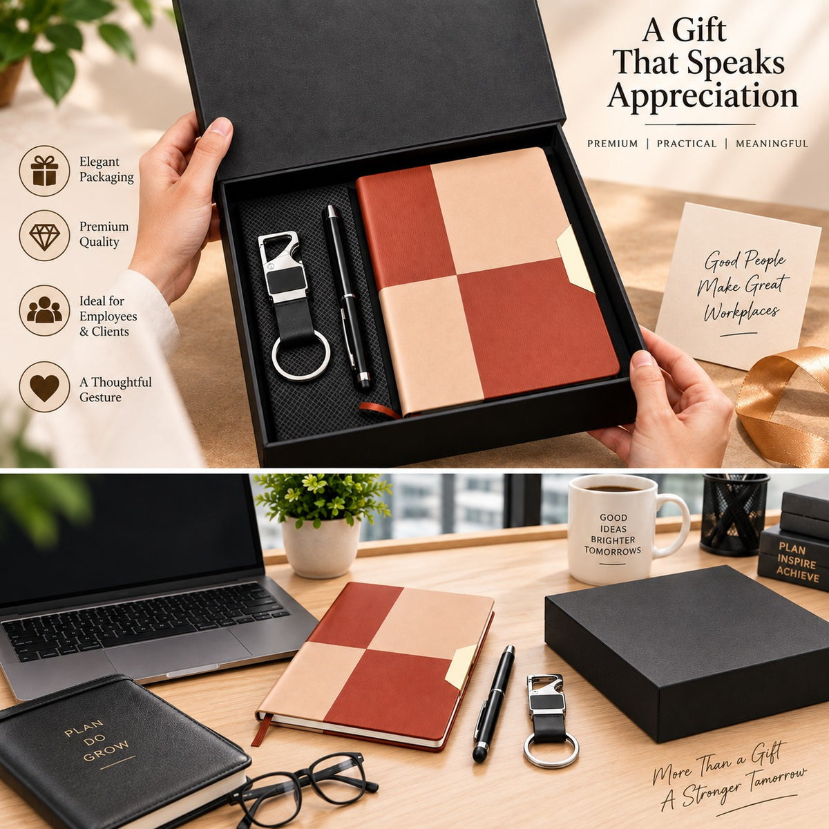 Premium 3-Piece Corporate Gift Set with Notebook, Pen & Keychain