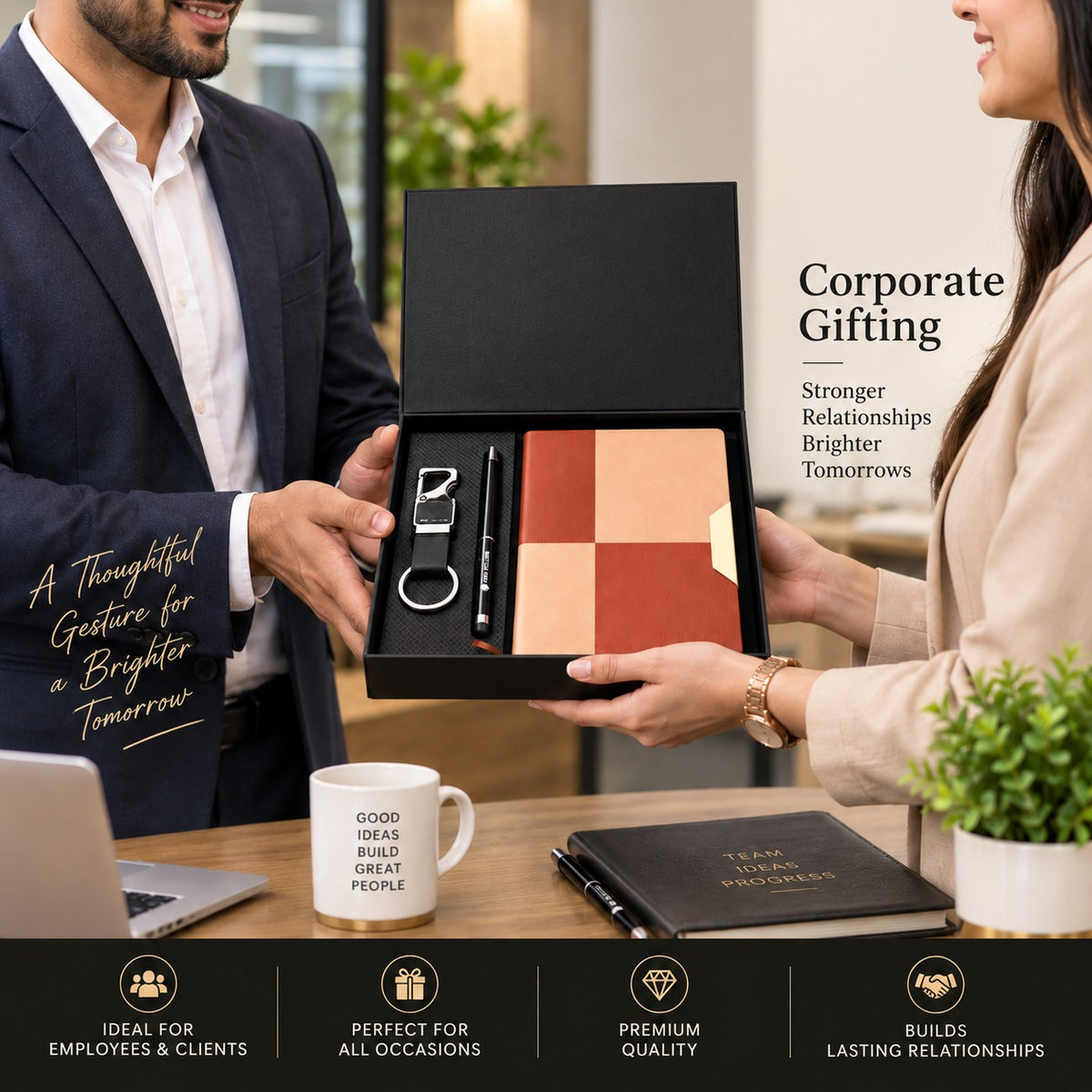 Premium 3-Piece Corporate Gift Set with Notebook, Pen & Keychain