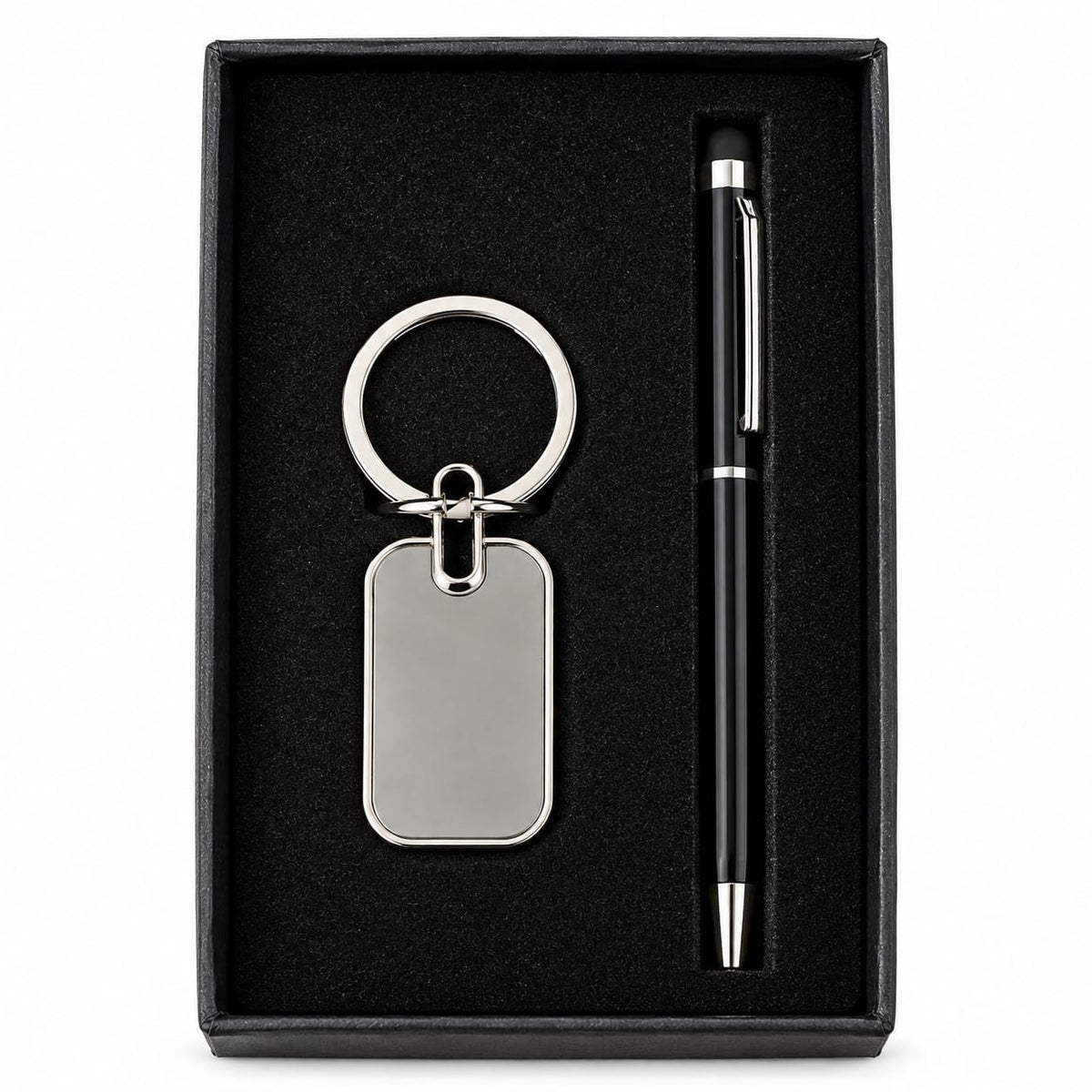 Premium 2-Piece Pen & Keychain Gift Set – Black & Silver