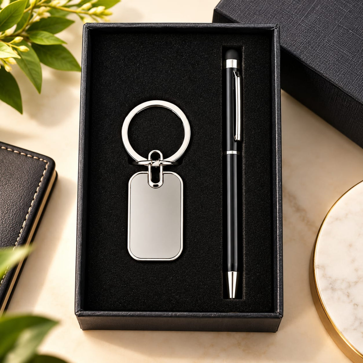 Premium 2-Piece Pen & Keychain Gift Set – Black & Silver
