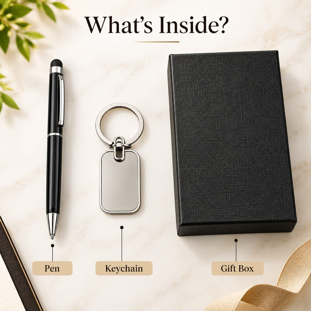 Premium 2-Piece Pen & Keychain Gift Set – Black & Silver
