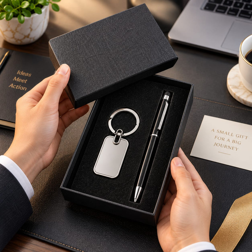 Premium 2-Piece Pen & Keychain Gift Set – Black & Silver