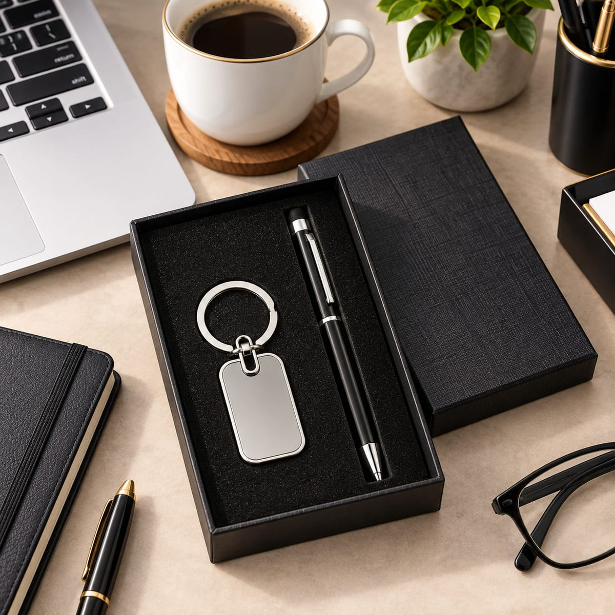 Premium 2-Piece Pen & Keychain Gift Set – Black & Silver