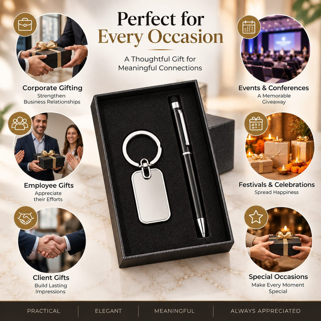 Premium 2-Piece Pen & Keychain Gift Set – Black & Silver