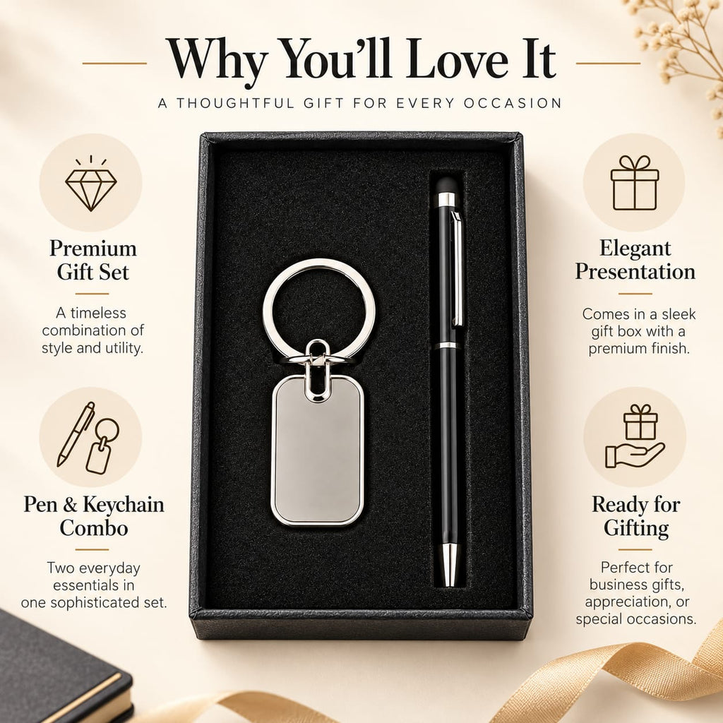Premium 2-Piece Pen & Keychain Gift Set – Black & Silver