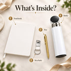 Premium 4-Piece Corporate Gift Set with Notebook, Pen, Bottle & Keychain – White & Gold
