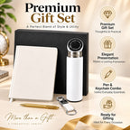 Premium 4-Piece Corporate Gift Set with Notebook, Pen, Bottle & Keychain – White & Gold