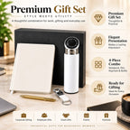 Premium 4-Piece Corporate Gift Set with Notebook, Pen, Bottle & Keychain – White & Gold