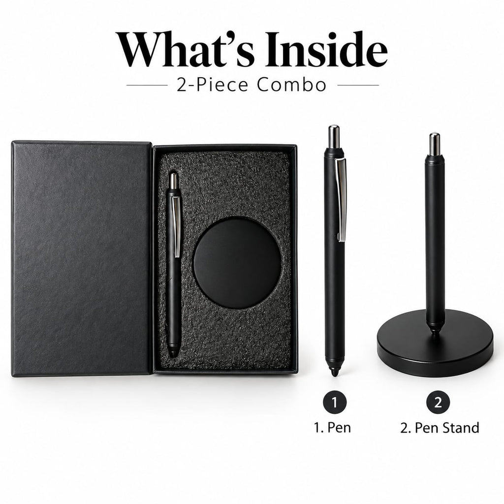 Premium 2-Piece Executive Pen with Desk Stand Gift Set – Black