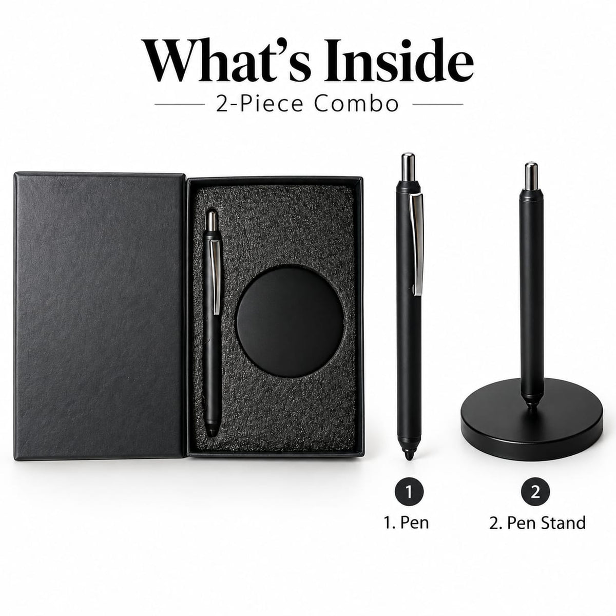 Premium 2-Piece Executive Pen with Desk Stand Gift Set – Black