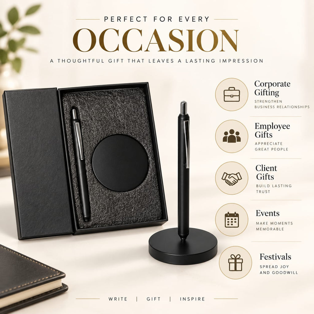 Premium 2-Piece Executive Pen with Desk Stand Gift Set – Black