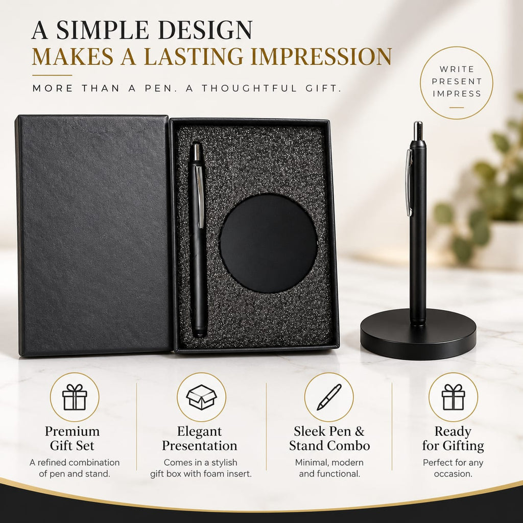 Premium 2-Piece Executive Pen with Desk Stand Gift Set – Black