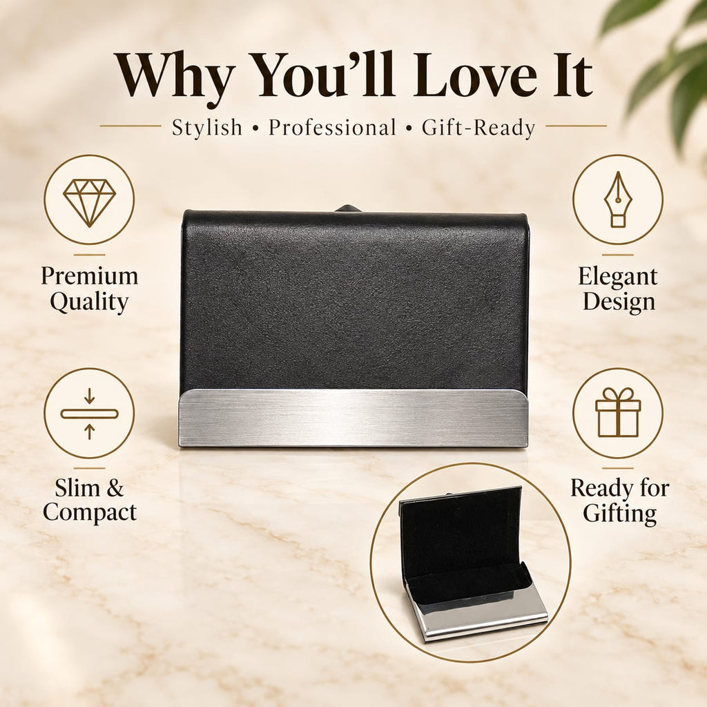 Premium Black & Silver Business Card Holder – Slim Metal Visiting Card Case