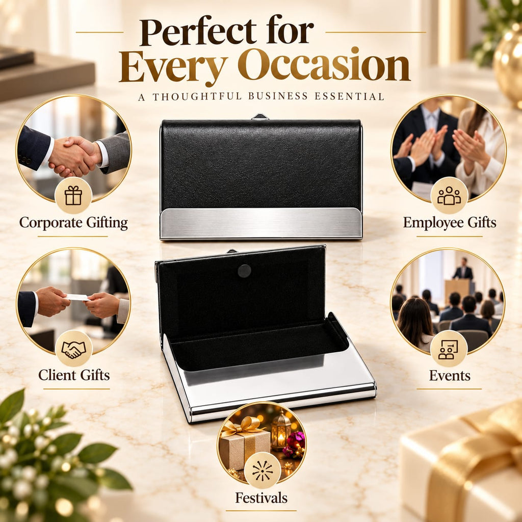 Premium Black & Silver Business Card Holder – Slim Metal Visiting Card Case