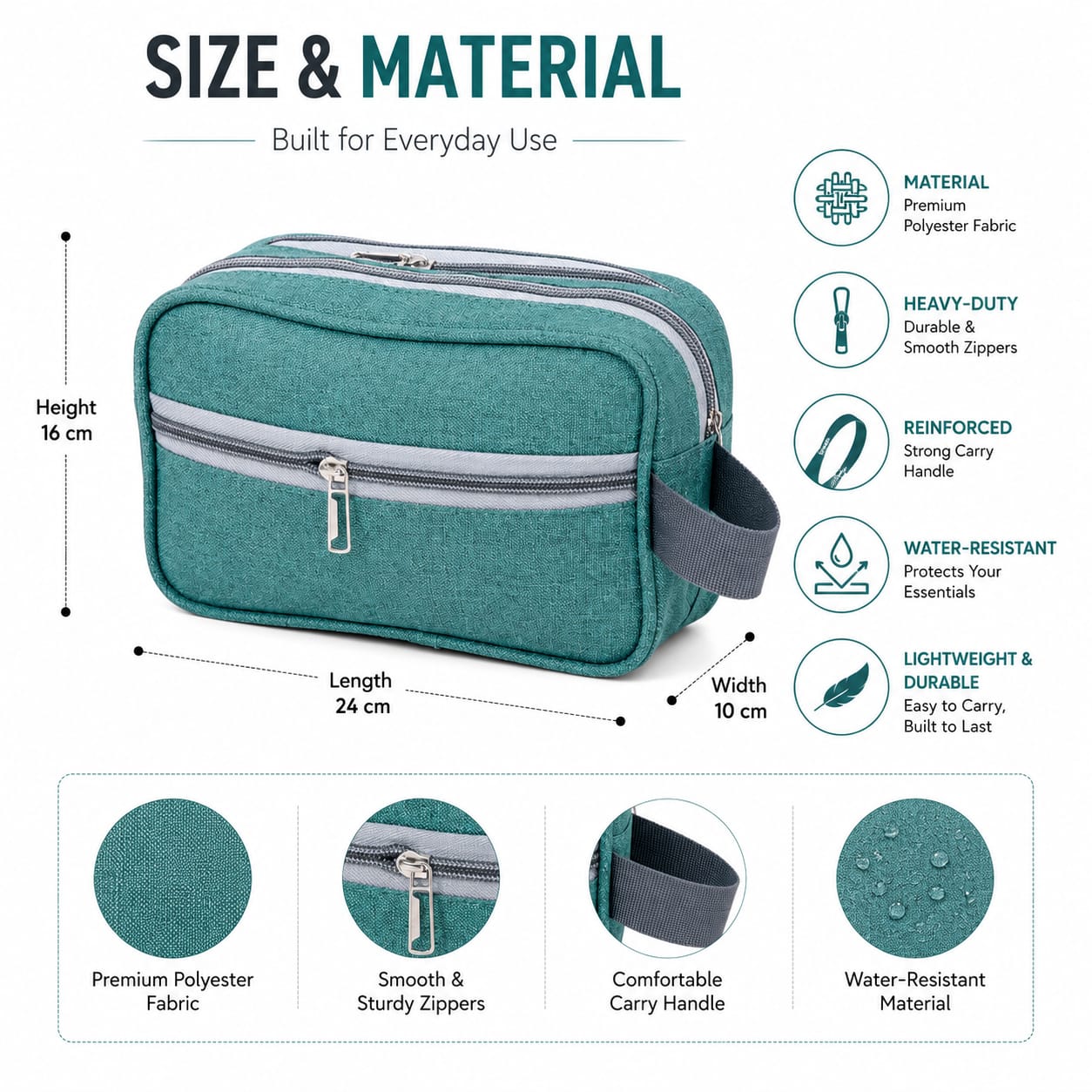ANS BILLION Premium Travel Toiletry Bag for Men & Women | Multi-Compartment Shaving Kit Organizer | Water-Resistant Travel Cosmetic & Bathroom Organizer | Portable Wash Bag (Teal)