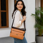 Premium PU Leather Crossbody Sling Bag for Women | Floral Embossed Shoulder Bag | Adjustable Strap | Multi-Zip Travel & Daily Use Messenger Bag | Tan Brown