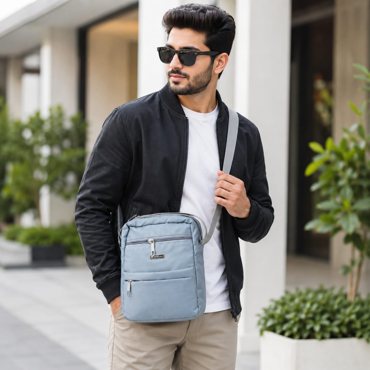 SILVER Crossbody Sling Bag for Men & Women | Lightweight Water-Resistant Shoulder Bag | Multiple Zip Compartments | Adjustable Strap | Sky Blue Brand