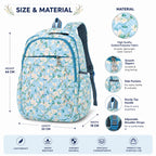 Floral Printed Quilted Backpack for Women & Girls | Lightweight School, College & Travel Backpack | Multiple Compartments | Sky Blue