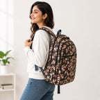 Floral Printed Quilted Backpack for Girls & Women | Lightweight Water-Resistant School, College & Travel Bag | Multi-Compartment Laptop Backpack | Black Floral