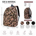 Floral Printed Quilted Backpack for Girls & Women | Lightweight Water-Resistant School, College & Travel Bag | Multi-Compartment Laptop Backpack | Black Floral