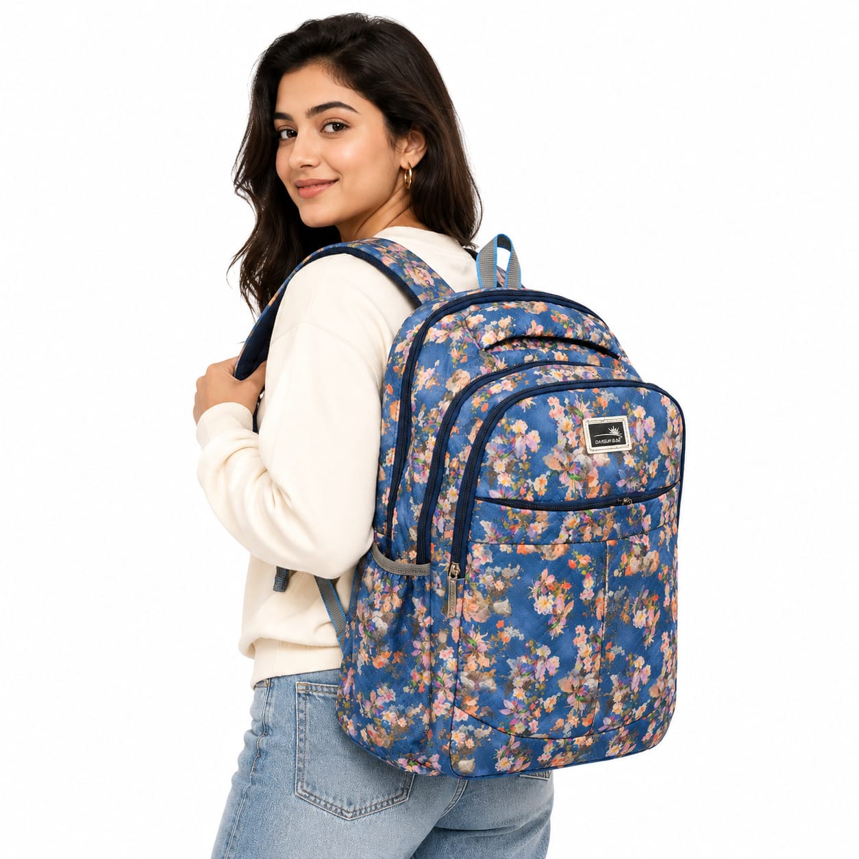 Floral Printed School Backpack for Girls & Women | Lightweight Water Resistant Laptop/College Bag | Multi Pocket Casual Travel Backpack | Blue Brand