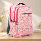 Floral Printed School Backpack for Girls & Women | Lightweight Quilted Laptop/College Bag | Multi-Compartment Travel Backpack | Pink