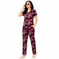 Women's Cotton Printed Night Suit Set | Half Sleeve Button-Down Shirt & Full-Length Pajama | Soft & Comfortable Loungewear Sleepwear (Maroon Check Print)