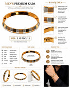 Men's Gold Plated Stainless Steel Kada Bracelet | Premium Striped Design | Stylish Daily Wear Bangle | Size 2.10 to 2.12