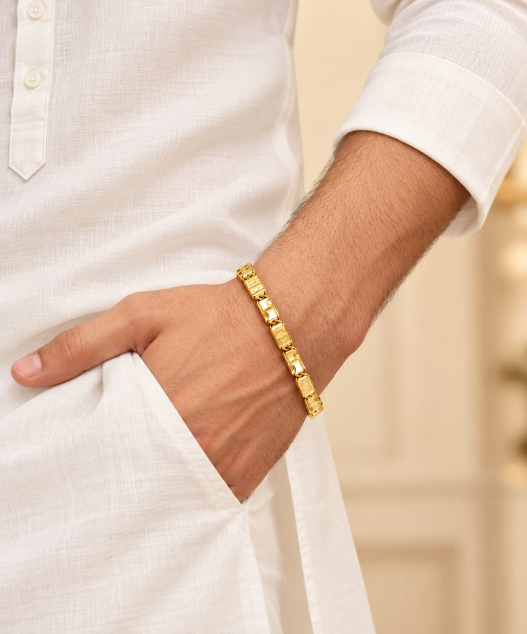 Regal Geo-Link Gold Plated Bracelet for Men