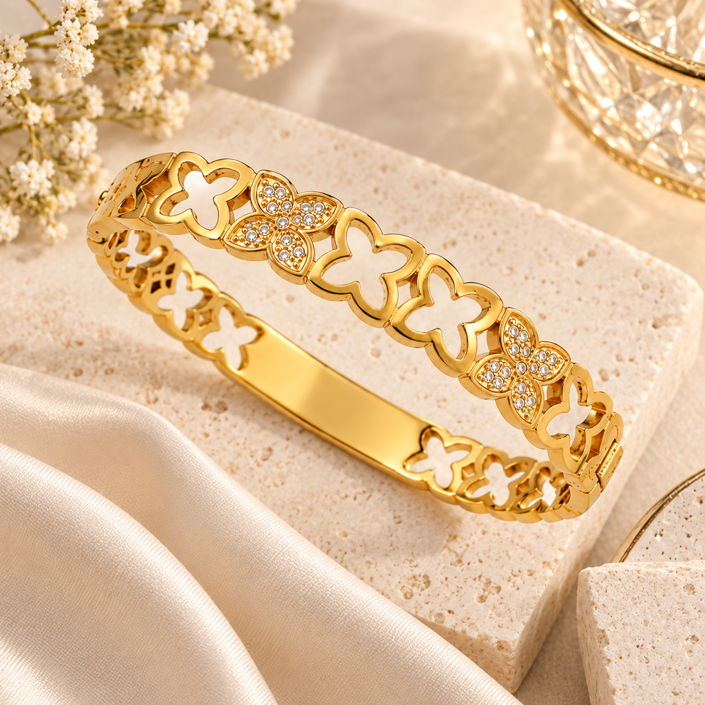 Gold Plated Floral Cut-Out Kada for Women
