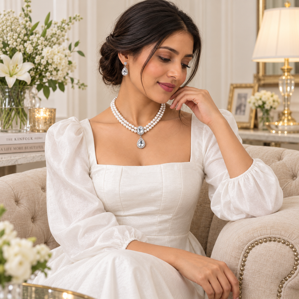 Luxury Pearl Necklace & Earrings Set