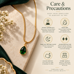Emerald Green Teardrop Pendant Gold-Tone Necklace