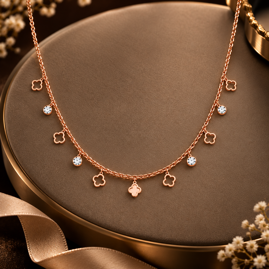 Clover Sparkle Rose Gold Charm Necklace for women