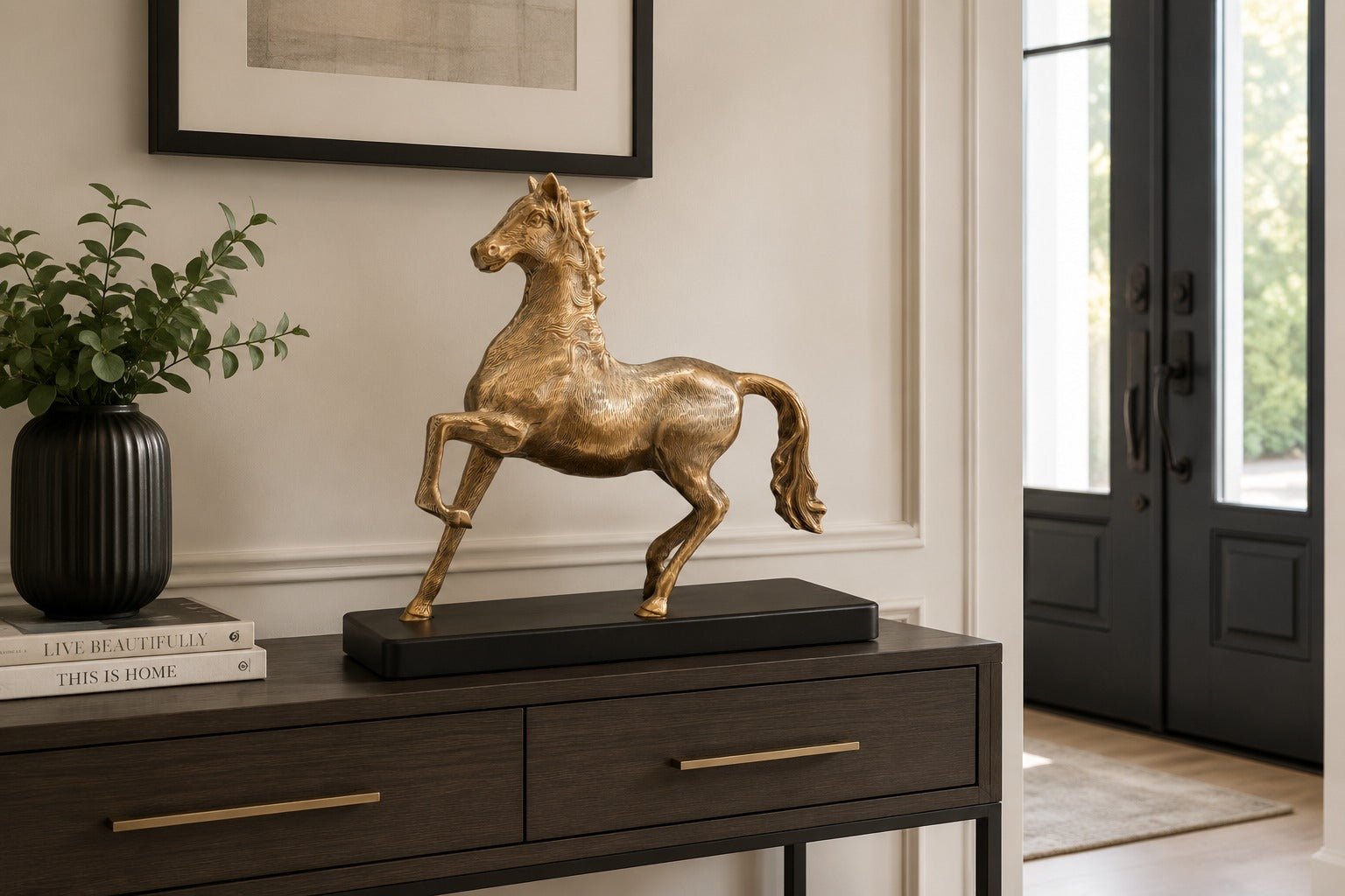 Akriti brass running horse showpiece with a gold and copper antique finish - ANS Billons