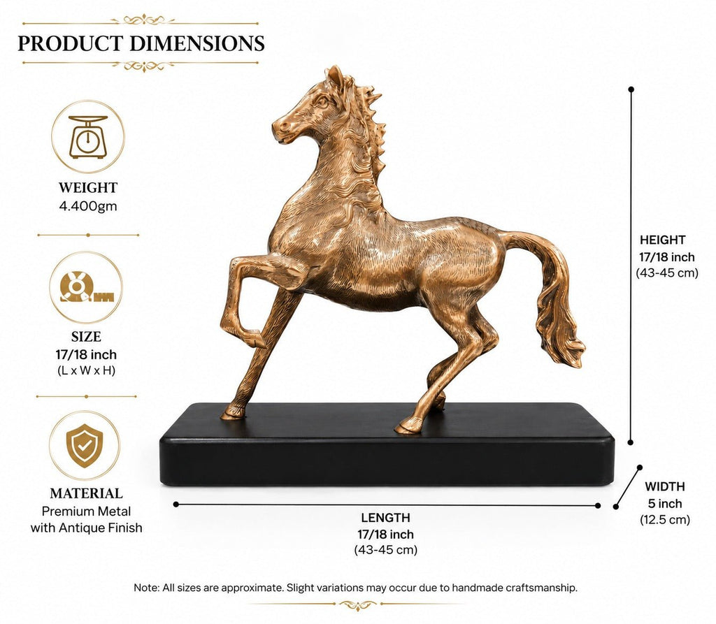 Akriti brass running horse showpiece with a gold and copper antique finish - ANS Billons