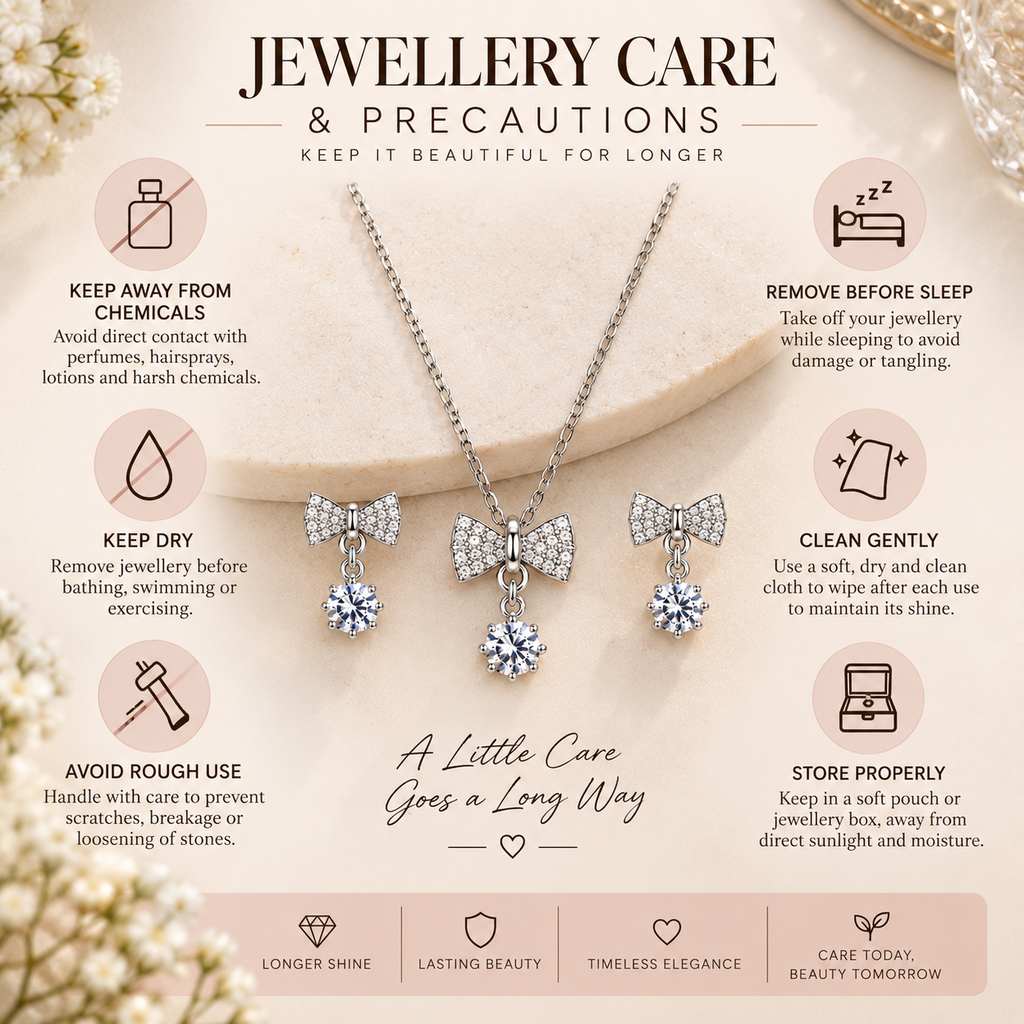 Silver Bow Pendant Necklace Set for women