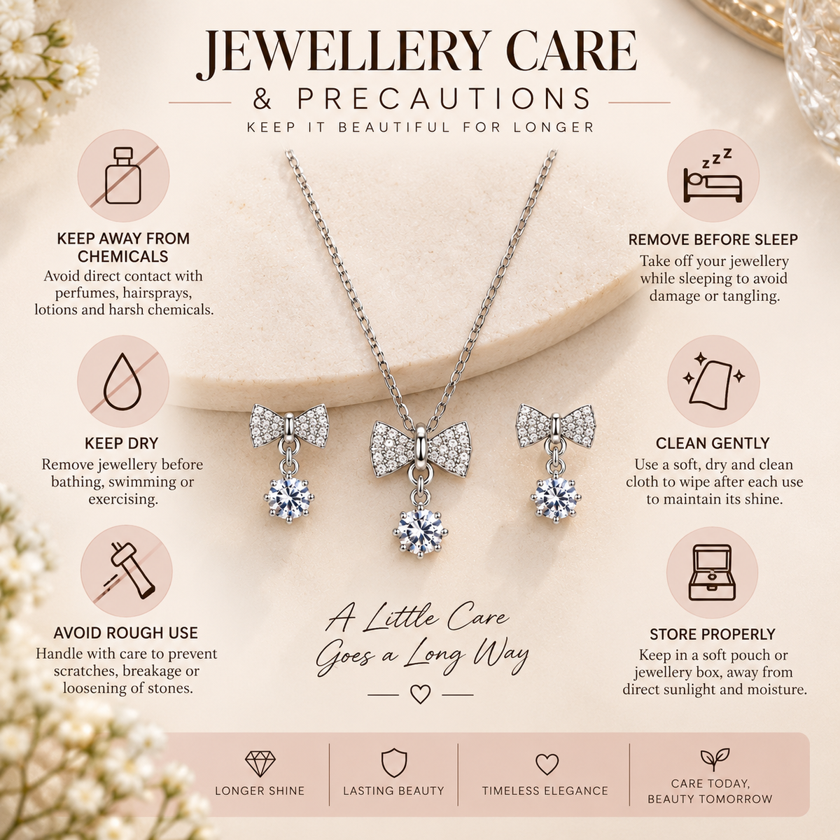 Silver Bow Pendant Necklace Set for women