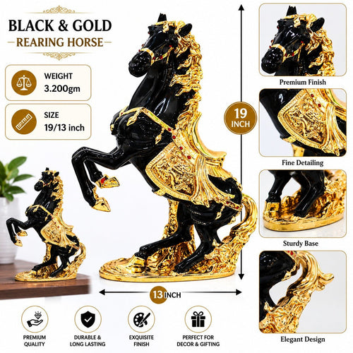 Black and Gold polyresin rearing horse showpiece with a premium finish and sturdy base. - ANS Billons
