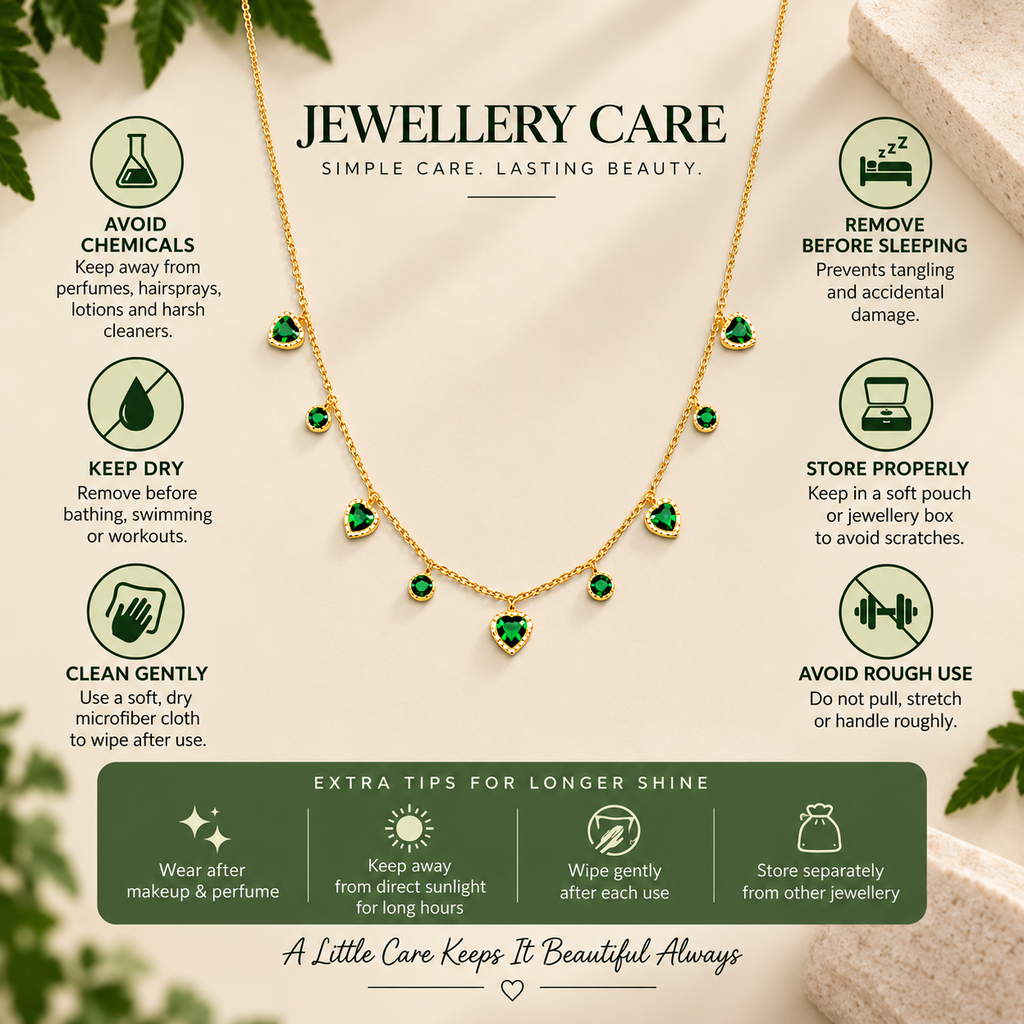 Emerald Heart Charm Gold Necklace for women