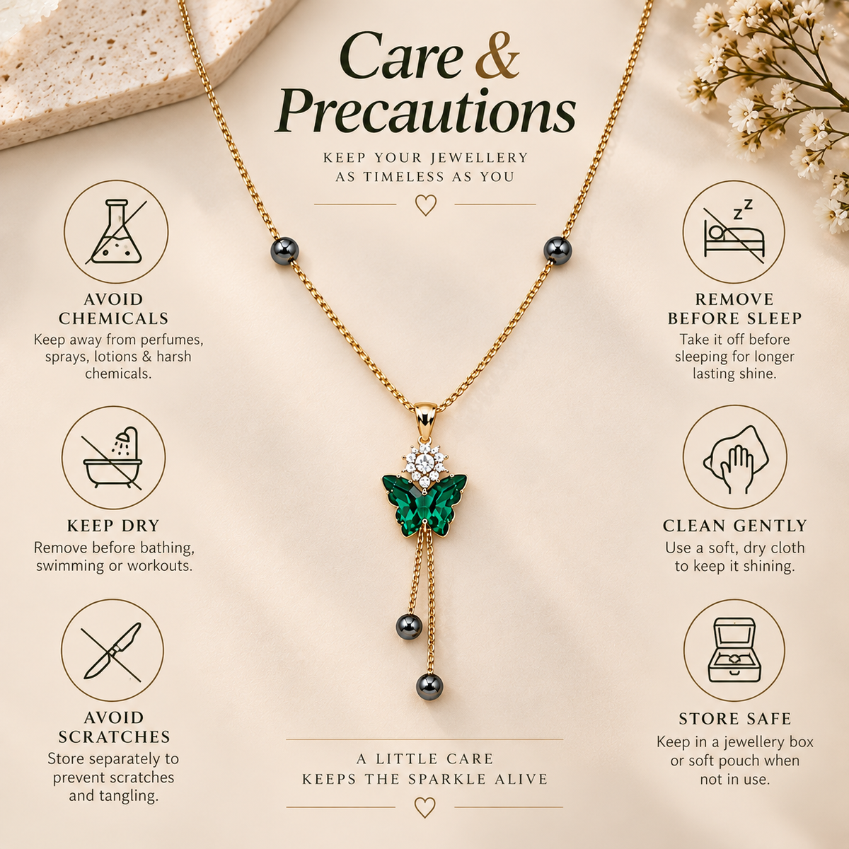 Emerald Butterfly Drop Gold Necklace for women