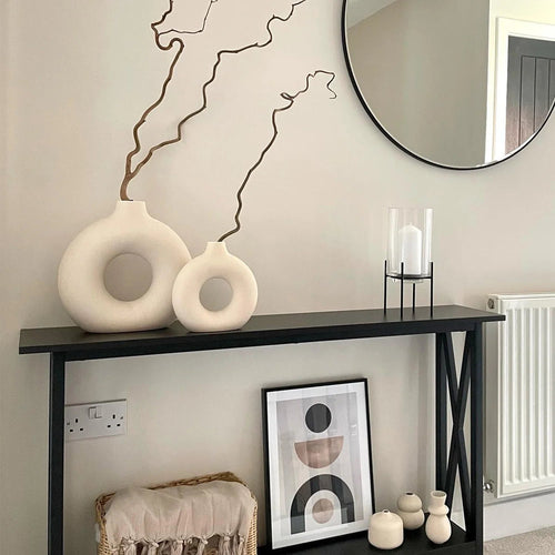 Ceramic Vases for Home Decor, Set of 2 Donut Vases, Modern Vase, White Vases, Farmhouse Vase, Decorative Vase, Round Boho Vase for Bookshelf, Mantel, Table, Fireplace Decor - VNS Laxury