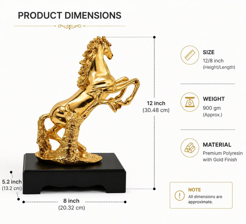 Club Bollywood gold - colored polyresin standing horse statue. - ANS Billons