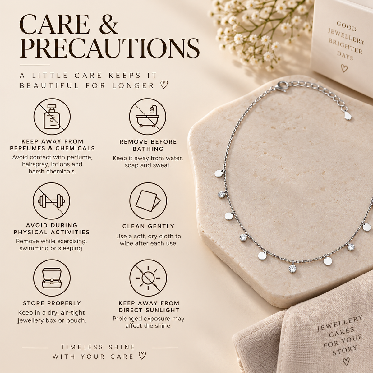 Silver Disc Sparkle Charm Necklace for women