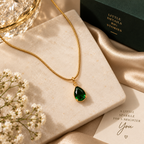 Emerald Green Teardrop Pendant Gold-Tone Necklace