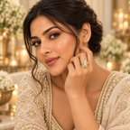 Gold-Plated Adjustable Cocktail Ring with Teardrop Crystal, Pearls & Stone Embellishments for Women