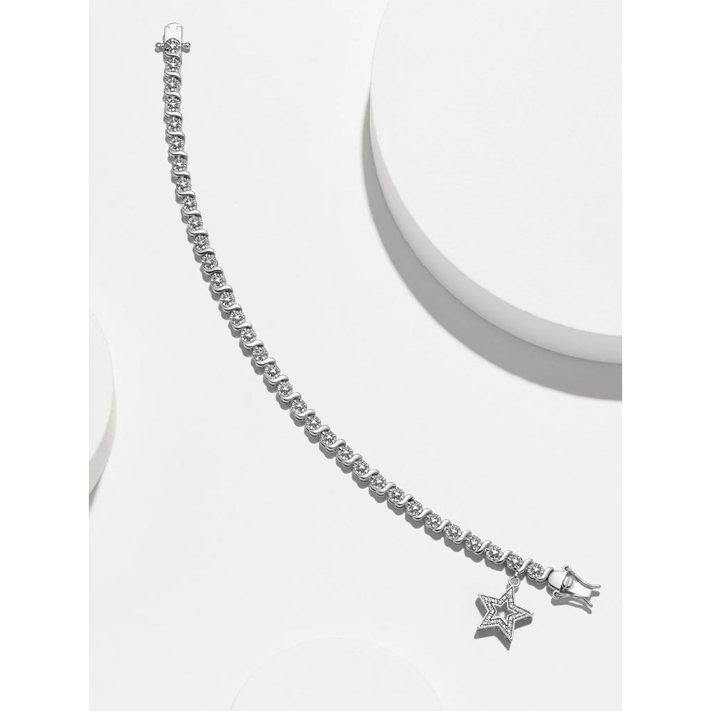 Diamond Accent Star Charm Rhodium Plated 7.25” Tennis Bracelet, Adult Female - VNS Laxury