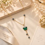 Emerald Butterfly Drop Gold Necklace for women