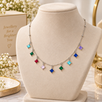 Rainbow Square Charm Silver Necklace for women