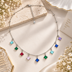 Rainbow Square Charm Silver Necklace for women